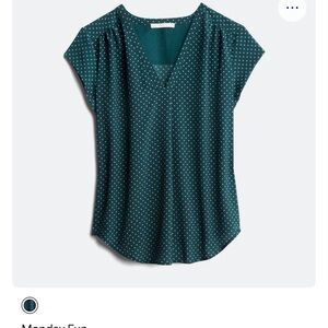 Green Polka Dot V-Neck Blouse